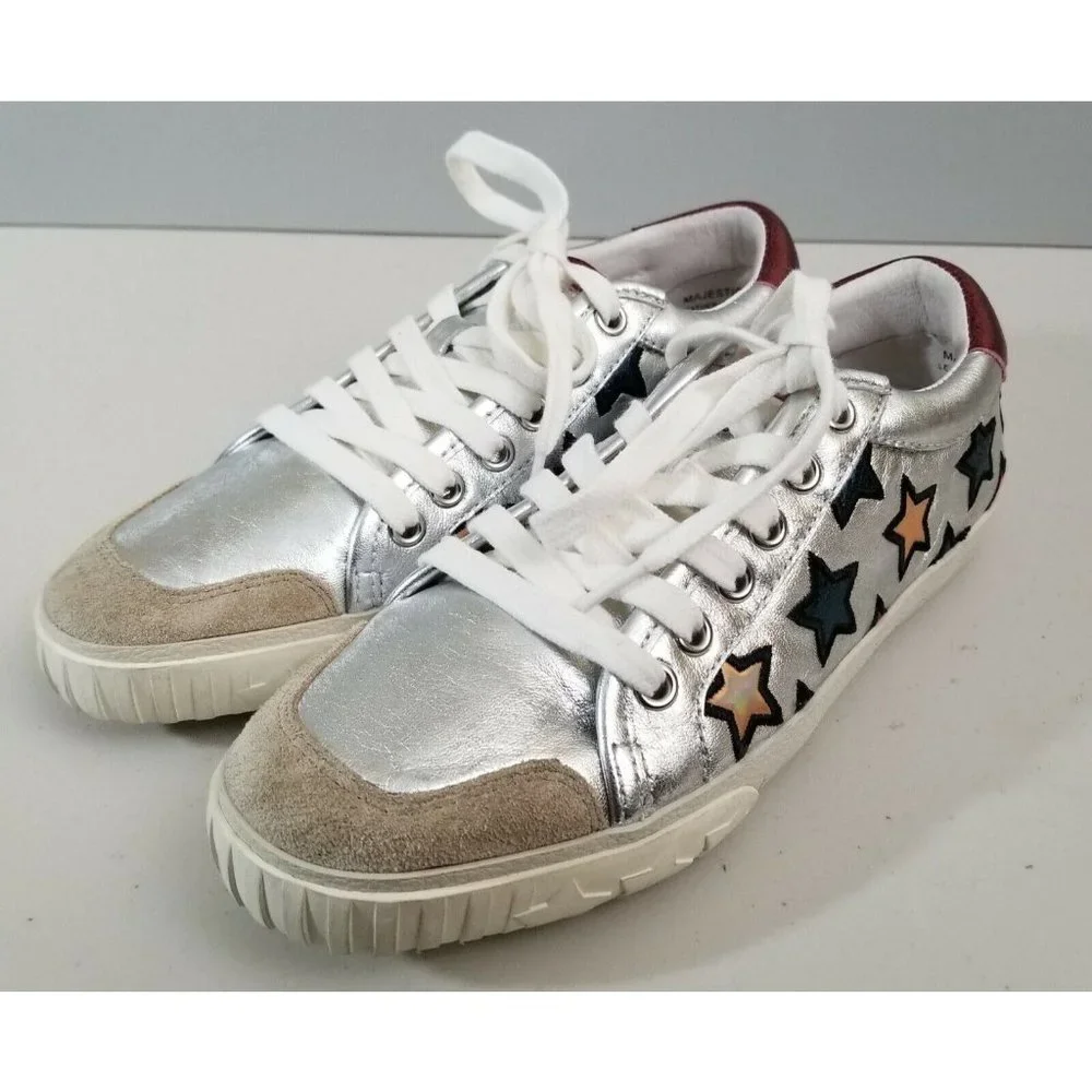 Ash Majestic Silver Metallic Platform Sneaker Multicolor Stars Motif Size 36 New